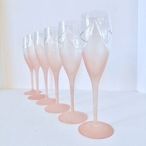 Set of 6 Vintage Art Deco Revival Champagne Flutes – Melinda Pink (Frosted)